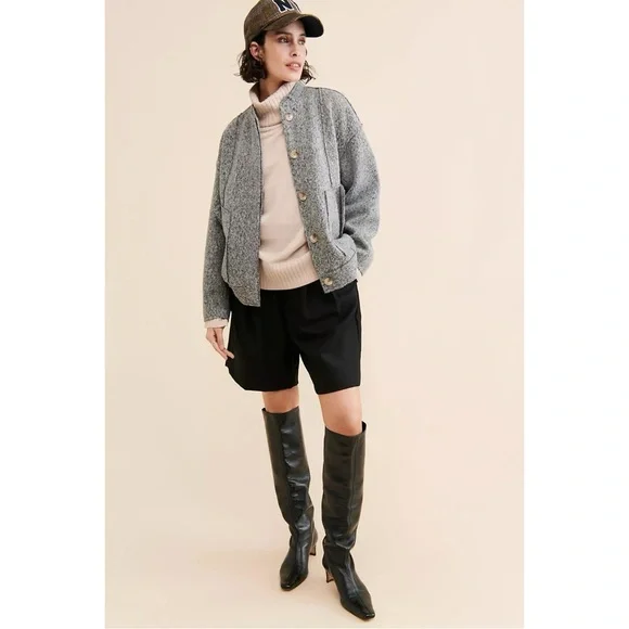 Free People Oversized Willow Bomber Jacket in Grey Size Large Academia Preppy - Picture 5 of 13